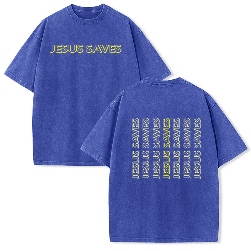 Christianartworkshop T-shirt unisexe délavé « Jésus sauve » (texte répété) - Bleu - 5XL - image 0
