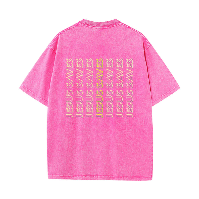 Christianartworkshop T-shirt unisexe délavé « Jésus sauve » (texte répété) - image 25