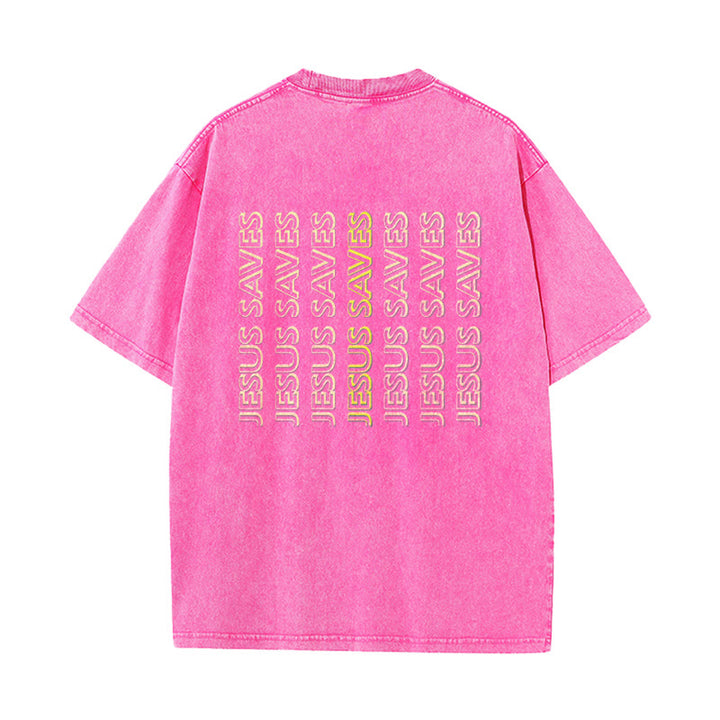 Christianartworkshop T-shirt unisexe délavé « Jésus sauve » (texte répété) - image 25