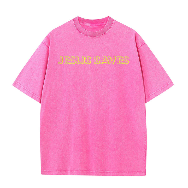 Christianartworkshop T-shirt unisexe délavé « Jésus sauve » (texte répété) - image 26