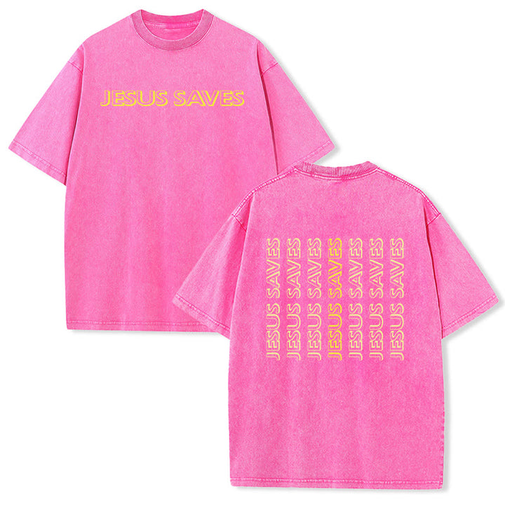 Christianartworkshop T-shirt unisexe délavé « Jésus sauve » (texte répété) - Rose - 5XL - image 24