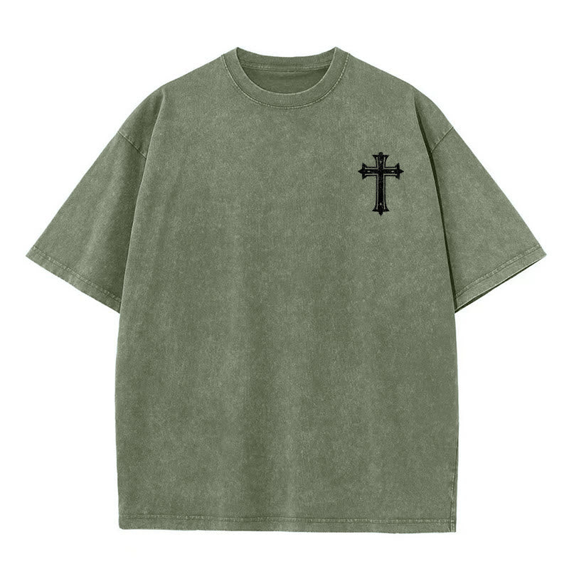 Christianartworkshop T-shirt unisexe délavé « Corps fort, foi forte » avec croix et couronne - image 11