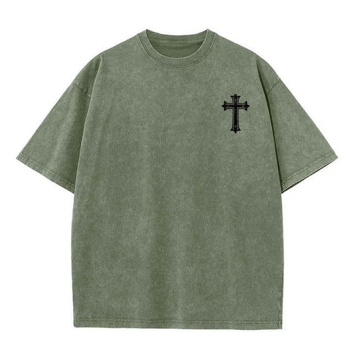 Christianartworkshop T-shirt unisexe délavé « Corps fort, foi forte » avec croix et couronne - image 11
