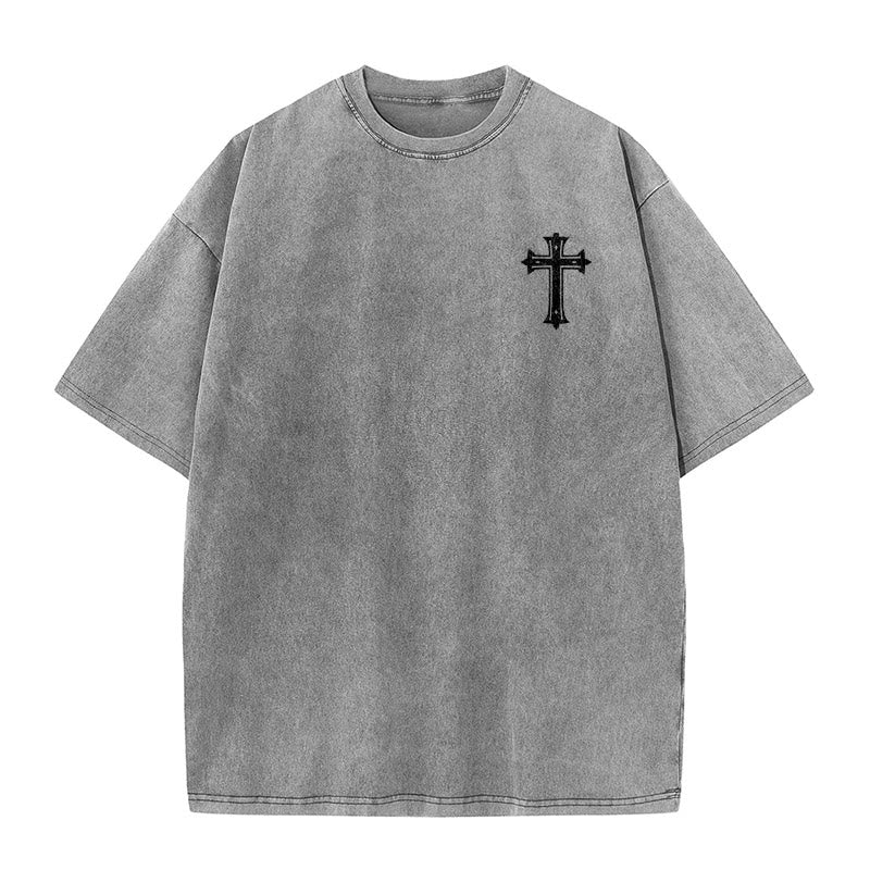 Christianartworkshop T-shirt unisexe délavé « Corps fort, foi forte » avec croix et couronne - image 2