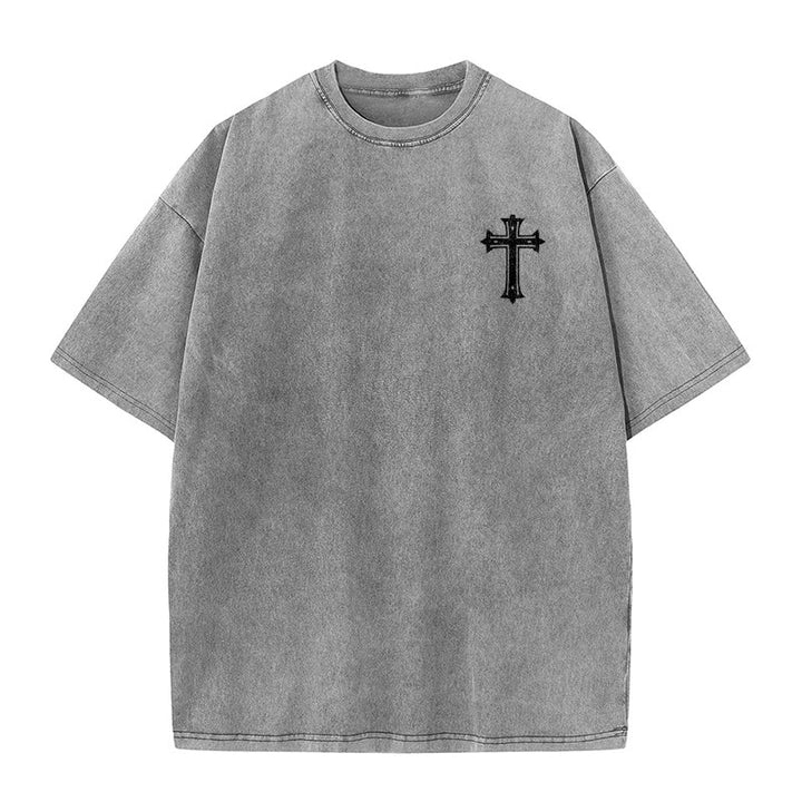 Christianartworkshop T-shirt unisexe délavé « Corps fort, foi forte » avec croix et couronne - image 2