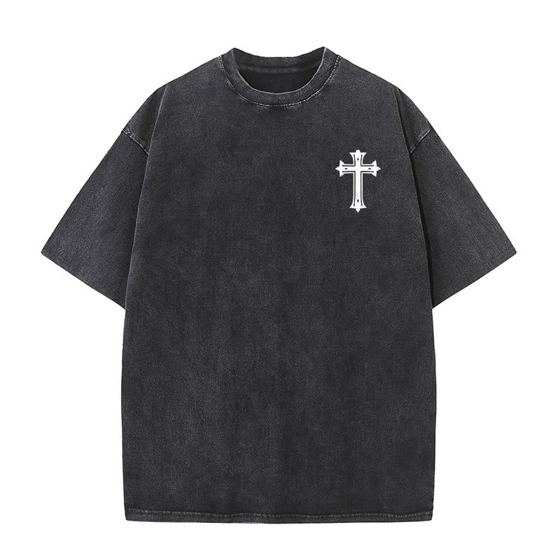Christianartworkshop T-shirt unisexe délavé « Corps fort, foi forte » avec croix et couronne - image 5