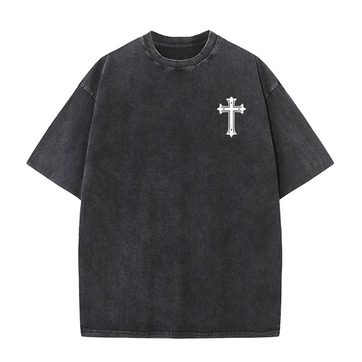 Christianartworkshop T-shirt unisexe délavé « Corps fort, foi forte » avec croix et couronne - image 5