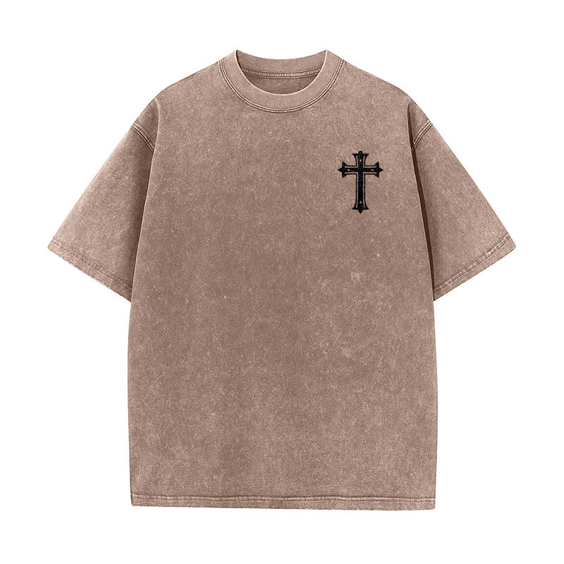 Christianartworkshop T-shirt unisexe délavé « Corps fort, foi forte » avec croix et couronne - image 14