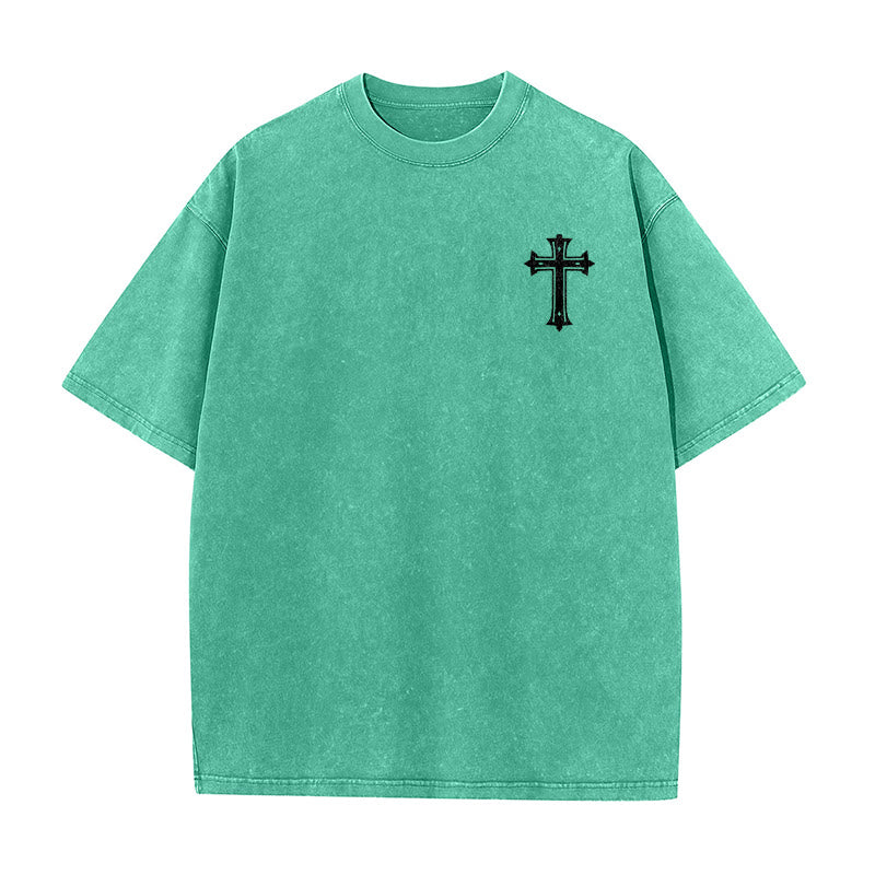 Christianartworkshop T-shirt unisexe délavé « Corps fort, foi forte » avec croix et couronne - image 8