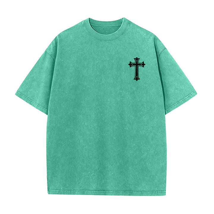Christianartworkshop T-shirt unisexe délavé « Corps fort, foi forte » avec croix et couronne - image 8
