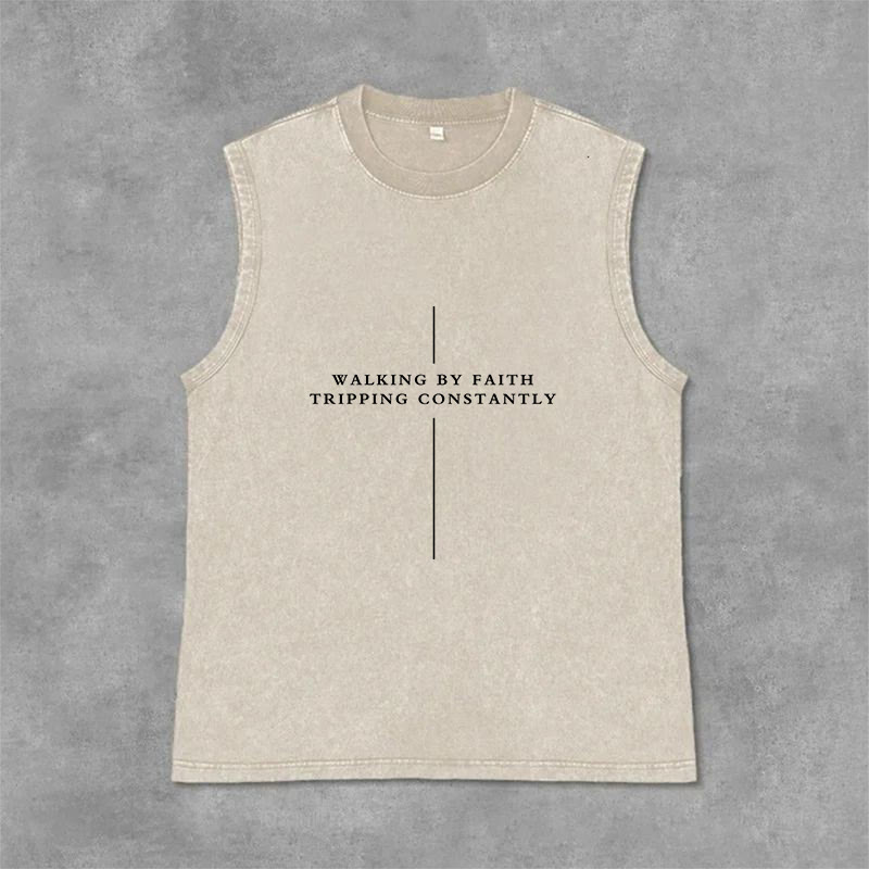 Christianartworkshop Débardeur unisexe lavé « Marcher par la foi, trébucher constamment » - Beige - 2XL - image 0