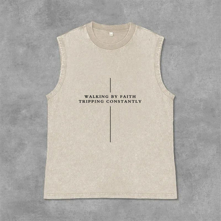 Christianartworkshop Débardeur unisexe lavé « Marcher par la foi, trébucher constamment » - Beige - 2XL - image 0