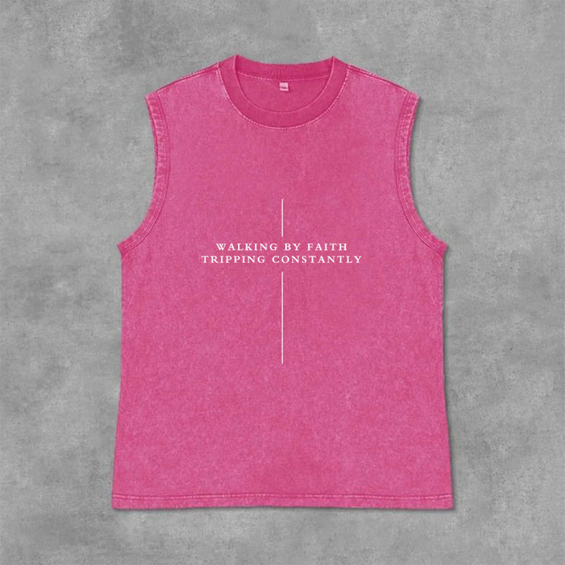 Christianartworkshop Débardeur unisexe lavé « Marcher par la foi, trébucher constamment » - Rose - 2XL - image 12