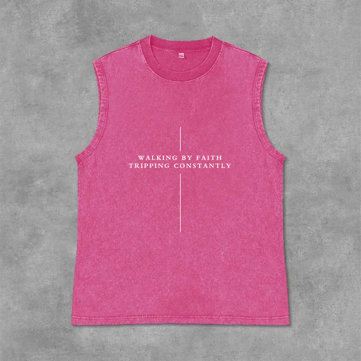 Christianartworkshop Débardeur unisexe lavé « Marcher par la foi, trébucher constamment » - Rose - 2XL - image 12