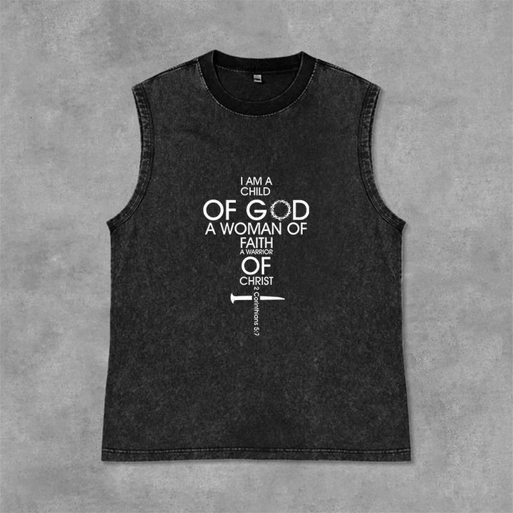 Christianartworkshop Débardeur unisexe délavé « Enfant de Dieu, Femme de Foi » - Noir - 2XL - image 1