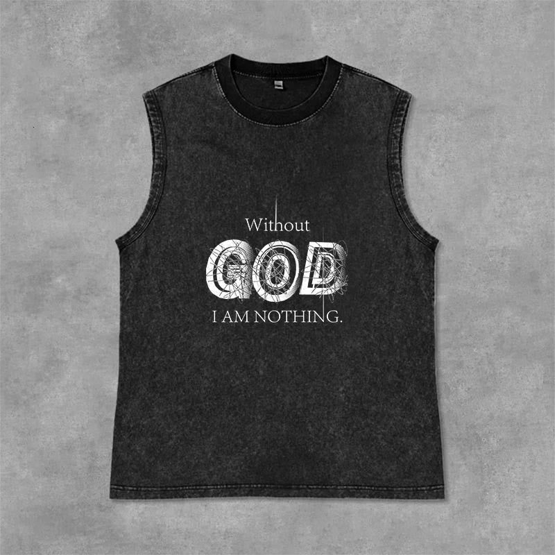 Christianartworkshop Débardeur unisexe lavé « Sans Dieu, je ne suis rien » - Noir - 2XL - image 0