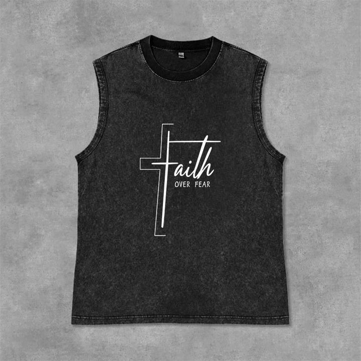 Christianartworkshop Débardeur unisexe lavé avec inscription manuscrite « La foi plutôt que la peur » - Noir - 2XL - image 3