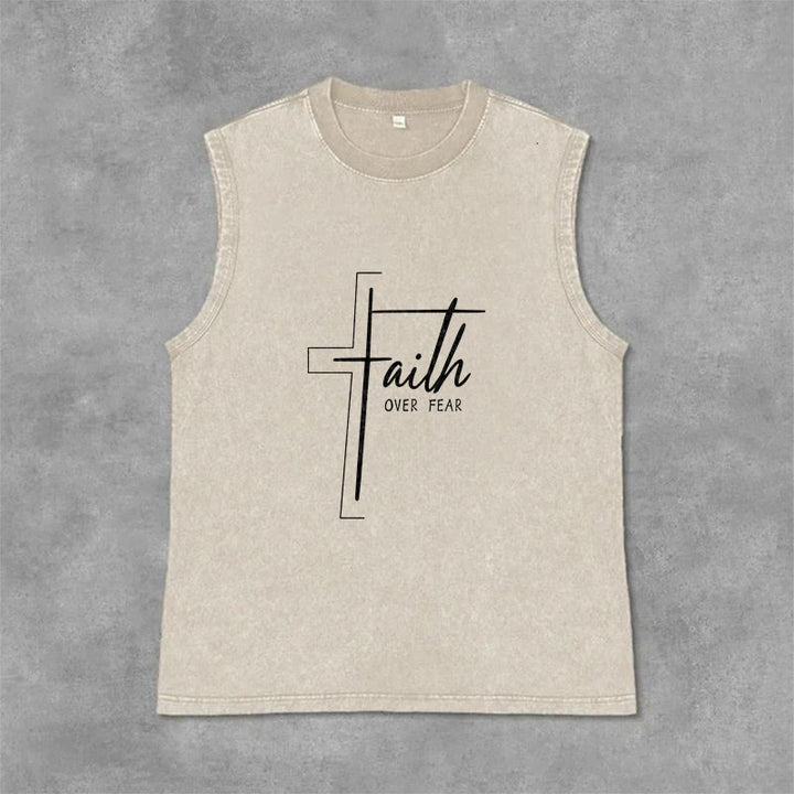 Christianartworkshop Débardeur unisexe lavé avec inscription manuscrite « La foi plutôt que la peur » - Beige - 2XL - image 9