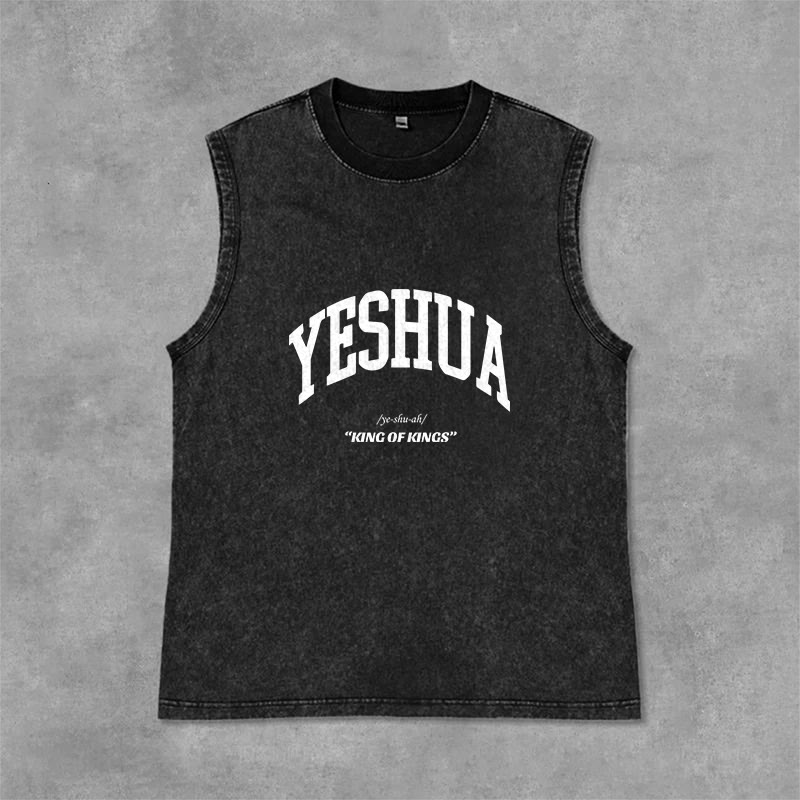 Christianartworkshop Débardeur unisexe délavé Yeshua King Of Kings - Noir - 2XL - image 4