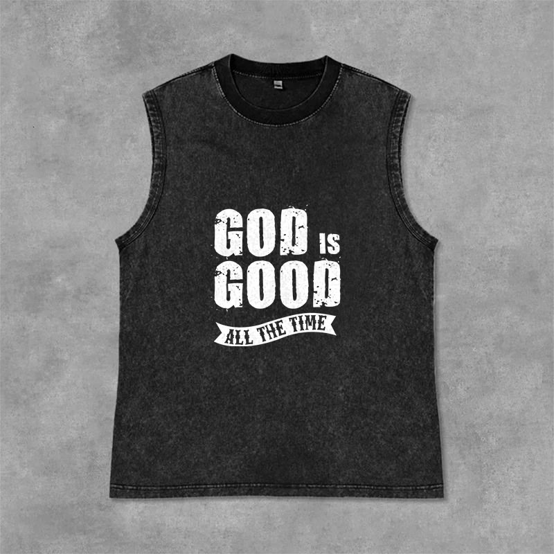 Christianartworkshop Débardeur unisexe lavé « Dieu est bon en tout temps » - Noir - 2XL - image 3