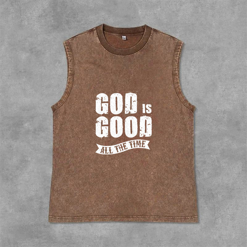 Christianartworkshop Débardeur unisexe lavé « Dieu est bon en tout temps » - Brun - 2XL - image 0