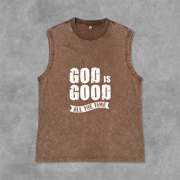 Christianartworkshop Débardeur unisexe lavé « Dieu est bon en tout temps » - Brun - 2XL - image 0