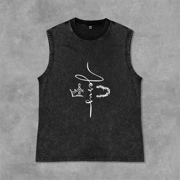Christianartworkshop Débardeur unisexe délavé avec motif Jésus couronne d'épines - Noir - 2XL - image 3