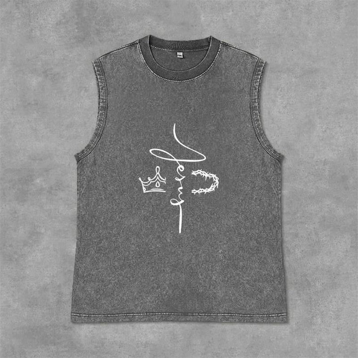 Christianartworkshop Débardeur unisexe délavé avec motif Jésus couronne d'épines - Gris - 2XL - image 0