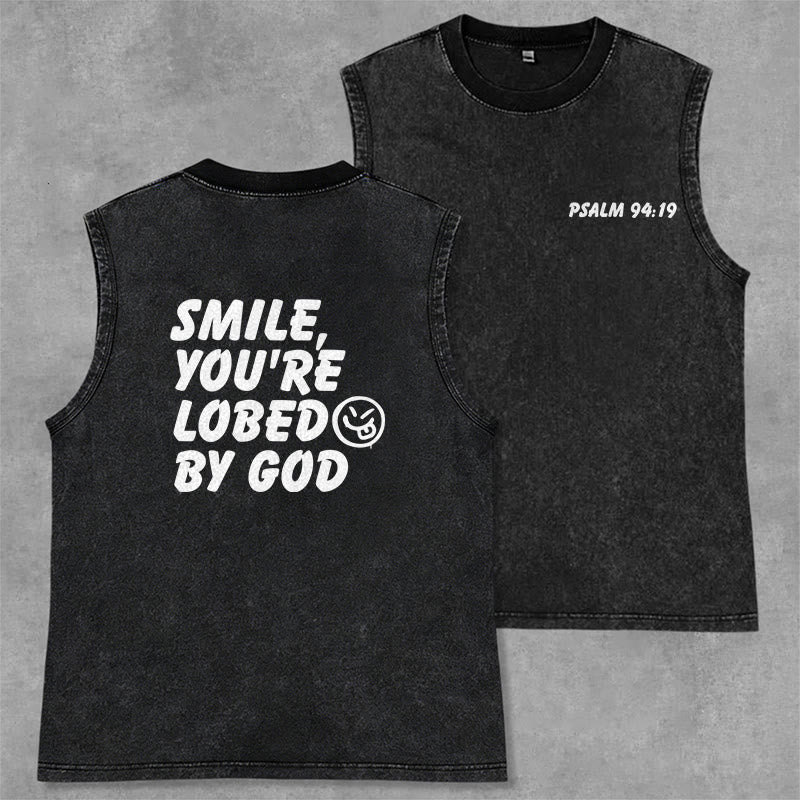 Christianartworkshop Débardeur unisexe délavé « Souriez, vous êtes aimé de Dieu » - Noir - 2XL - image 0