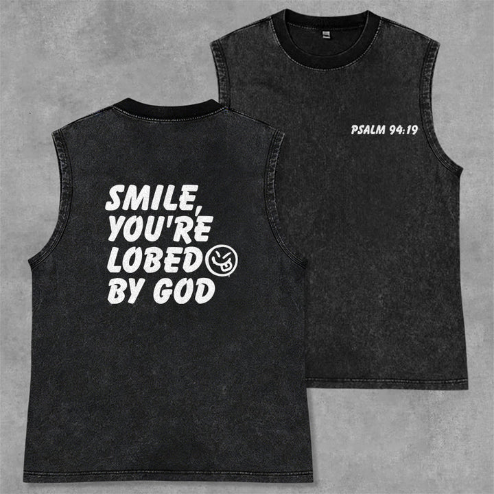 Christianartworkshop Débardeur unisexe délavé « Souriez, vous êtes aimé de Dieu » - Noir - 2XL - image 0