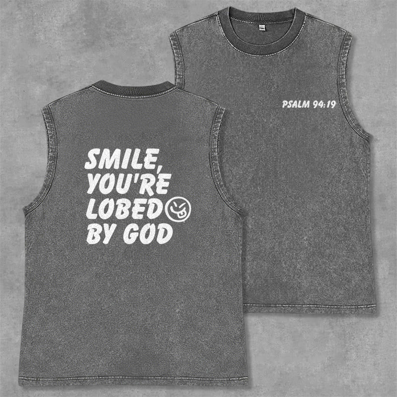 Christianartworkshop Débardeur unisexe délavé « Souriez, vous êtes aimé de Dieu » - Gris - 2XL - image 7