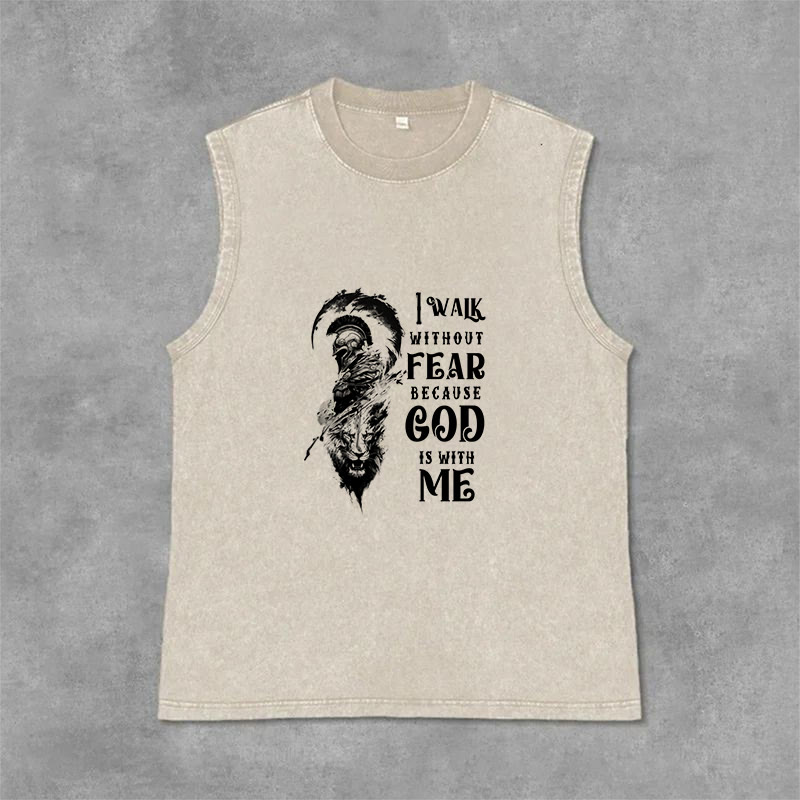 Christianartworkshop Débardeur unisexe lavé « Je marche sans peur, Dieu est avec moi » - Beige - 2XL - image 0