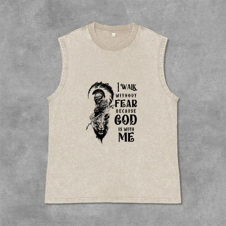 Christianartworkshop Débardeur unisexe lavé « Je marche sans peur, Dieu est avec moi » - Beige - 2XL - image 0