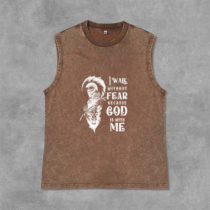 Christianartworkshop Débardeur unisexe lavé « Je marche sans peur, Dieu est avec moi » - Brun - 2XL - image 9