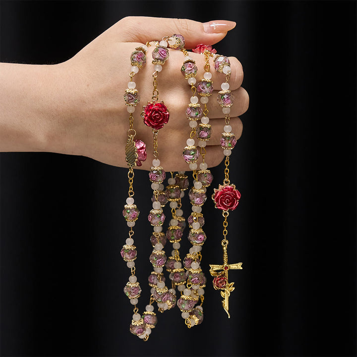 Christianartworkshop Chapelet de dévotion à la rose avec Sacré-Cœur : Douce foi pour la prière quotidienne - Rose Cross - image 10