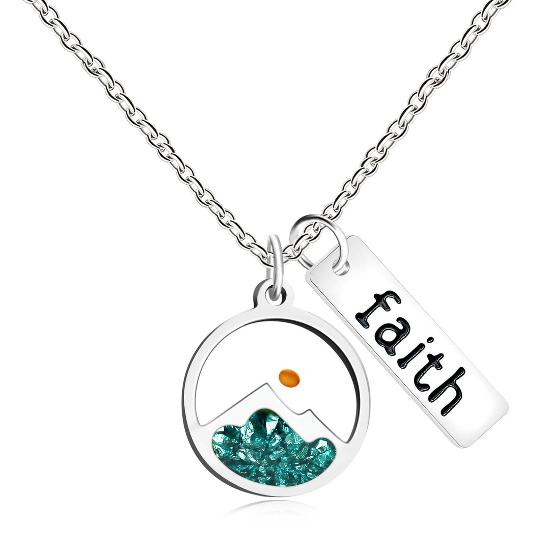 Christianartworkshop Collier « Montagne et graine de moutarde » avec étiquette de foi : un symbole de foi capable de déplacer des montagnes - Argent + Vert - image 0