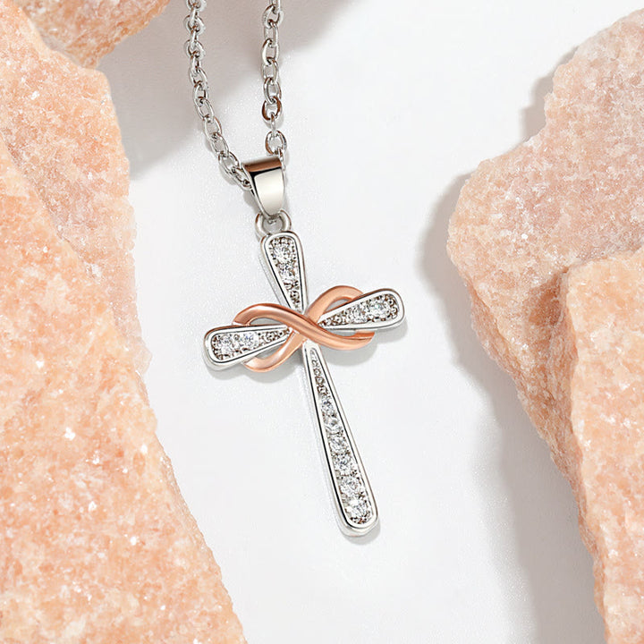Christianartworkshop Collier Croix Infinie en Zircon : Symbole de l’amour éternel du Christ - Or rose - image 9