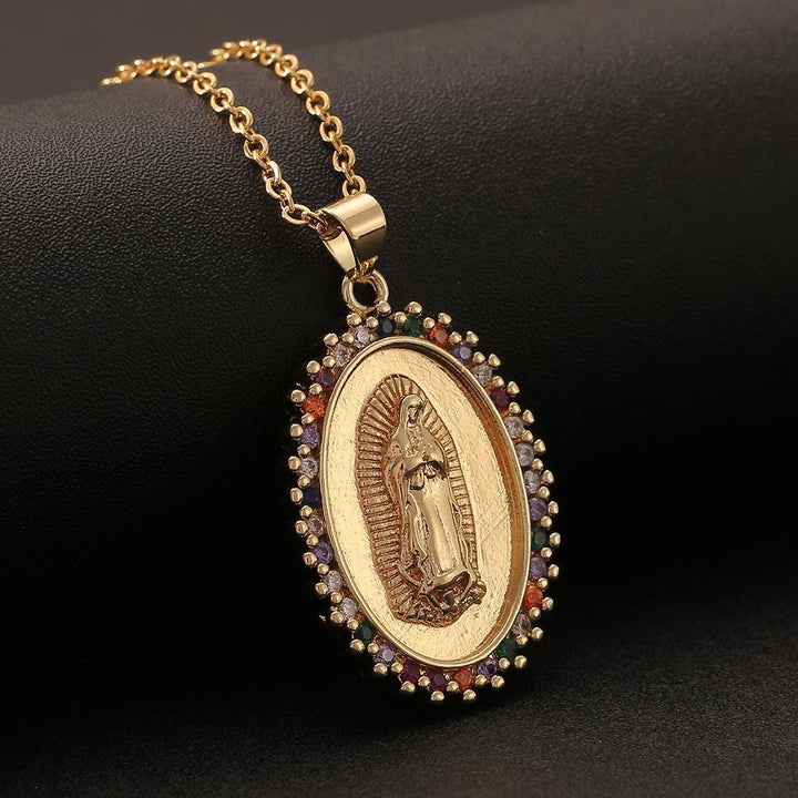 Christianartworkshop Collier pendentif Notre-Dame en zircon à trois styles : un symbole de l'intercession maternelle de Marie - Notre-Dame A - image 1