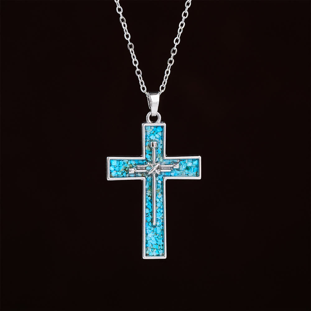 Christianartworkshop Collier croix en turquoise incrustée : un symbole de l’amour sacrificiel du Christ - image 1