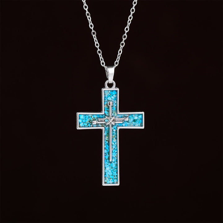 Christianartworkshop Collier croix en turquoise incrustée : un symbole de l’amour sacrificiel du Christ - image 1
