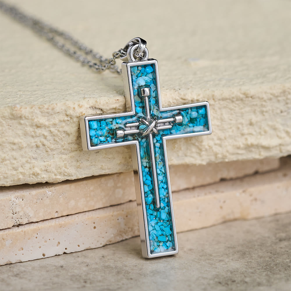 Christianartworkshop Collier croix en turquoise incrustée : un symbole de l’amour sacrificiel du Christ - Bleu - image 0
