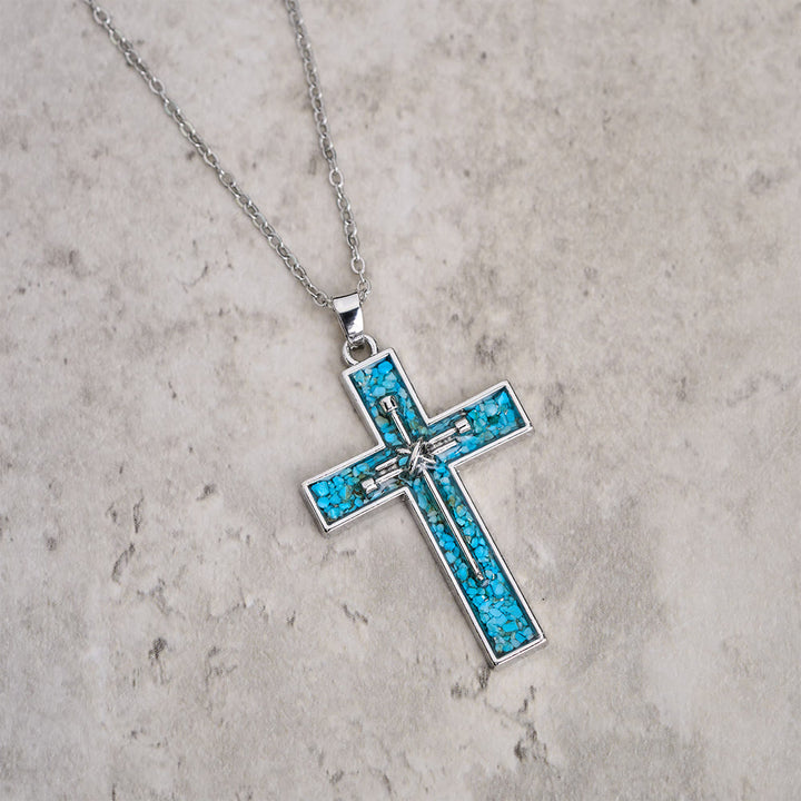 Christianartworkshop Collier croix en turquoise incrustée : un symbole de l’amour sacrificiel du Christ - image 2