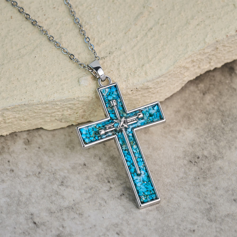 Christianartworkshop Collier croix en turquoise incrustée : un symbole de l’amour sacrificiel du Christ - image 3