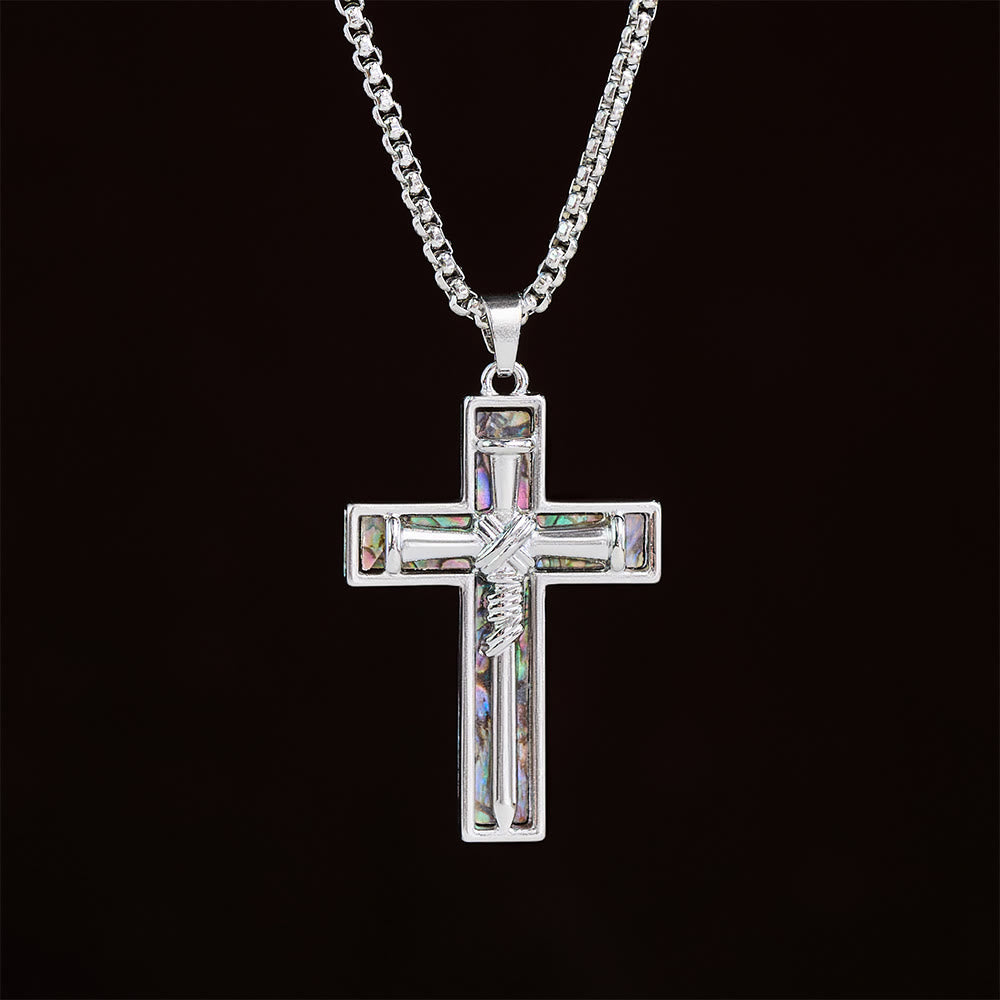 Christianartworkshop Collier croix en nacre d'ormeau incrustée : un symbole de l'amour sacrificiel du Christ - image 1
