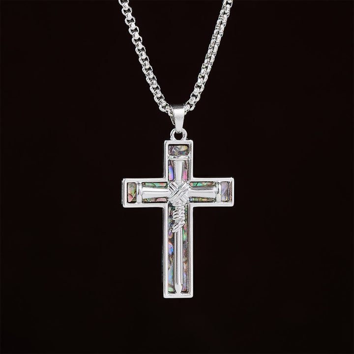 Christianartworkshop Collier croix en nacre d'ormeau incrustée : un symbole de l'amour sacrificiel du Christ - image 1