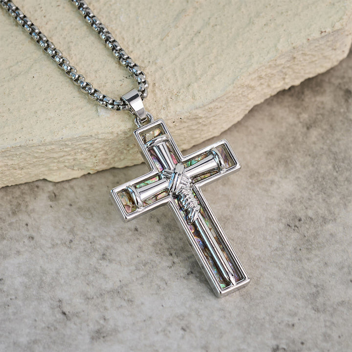 Christianartworkshop Collier croix en nacre d'ormeau incrustée : un symbole de l'amour sacrificiel du Christ - image 2