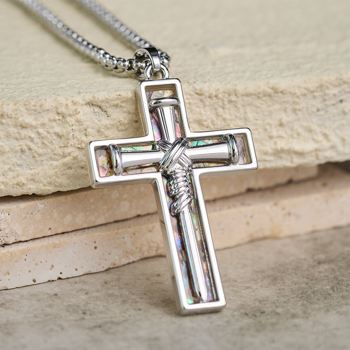Christianartworkshop Collier croix en nacre d'ormeau incrustée : un symbole de l'amour sacrificiel du Christ - Blanc - image 0