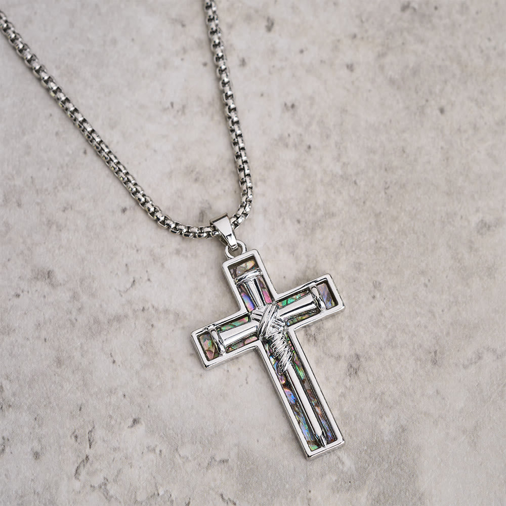 Christianartworkshop Collier croix en nacre d'ormeau incrustée : un symbole de l'amour sacrificiel du Christ - image 3