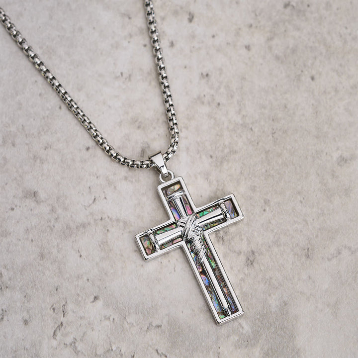 Christianartworkshop Collier croix en nacre d'ormeau incrustée : un symbole de l'amour sacrificiel du Christ - image 3