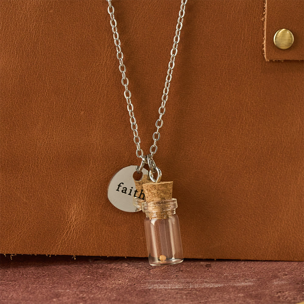 Christianartworkshop Collier avec pendentif bouteille de graine de moutarde et étiquette « Foi » : un symbole de petite foi et de grande force - image 4